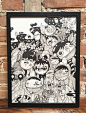 Ink on paper : Ink on paper,  framed black and white illustrations