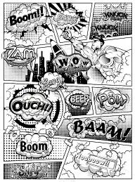 Black and white comic book page divided by lines w
