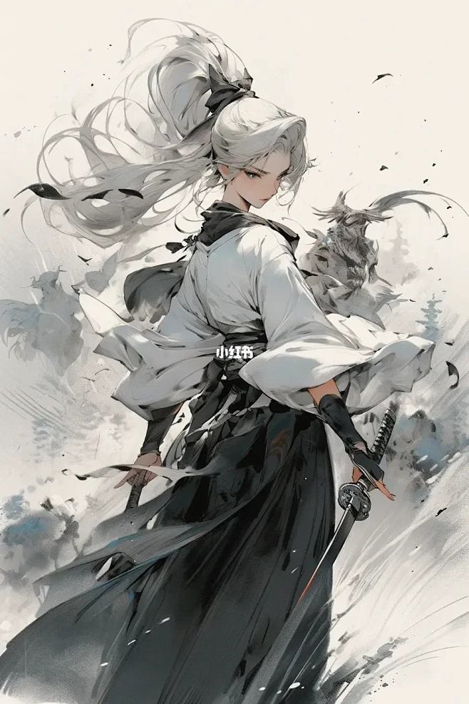 水墨｜白色女侠客-花瓣网