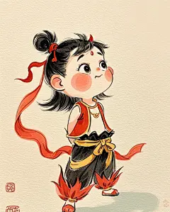 哪吒插画简笔画手绘治愈