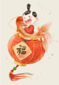 抱着金鲤的福娃红灯笼新年春节插画 新年福娃 插画福娃 鼠年插画 新年 春节