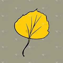 彩色矢量手绘涂鸦黄色白杨树叶图标。