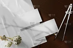 清洁最小的商业名片模型在纸上与干燥的植物背景