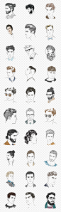 手绘创意素描男性头像男士发型人物头像集合