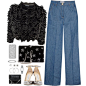 A fashion look from January 2017 featuring flutter-sleeve top, high-waisted jeans and pointed toe pumps. Browse and shop related looks.