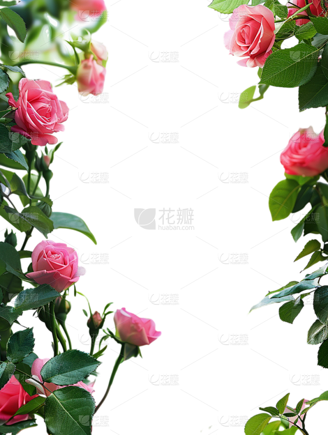 植物通用实景粉玫瑰边框元素素材