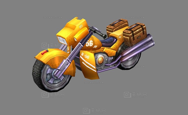 手绘 低模 写实 黄色摩托车3d模型 军...