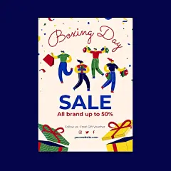 (源站可下源文件)手绘平面节礼日销售垂直海报模板/Hand drawn flat boxing day sale vertical poster template
