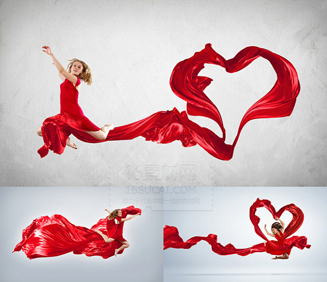 红绸飘带与跳舞的美女高清图片