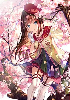 樱花和落叶的日子插画图片壁纸