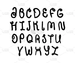 手绘字母表。字母集。黑色字体，白色背景