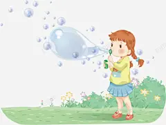吹泡泡的女孩高清素材 女孩 插画 泡泡 草地 元素 免抠png 设计图片 免费下载 页面网页 平面电商 创意素材