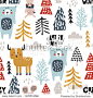 Seamless winter pattern with bear  mouse  deer and christmas tree. Creative holiday texture. Great for fabric  textile Vector Illustration