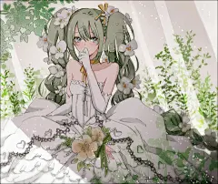 【纯洁的少女】婚纱特辑 : “婚纱”是新娘的象征。很多人都曾憧憬那洁白无瑕的婚纱吧。现在，说到婚纱通常想到的都是白色。但是这个白色婚纱这个印象真正人心，则是在1840年英国的维多利亚女王身穿纯白的婚纱举办婚礼之后。从此，纯白色的婚纱不仅成为了英国国内新娘们憧憬的礼服，欧洲和亚洲地区的新娘们也都非常憧憬。
这次就为大家送上角色们身穿洁白美丽的婚纱的插画作品特辑。