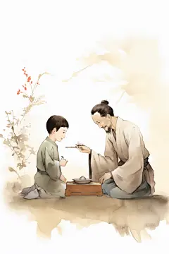 私塾中国风水墨古风教师节老师学生人物插画
