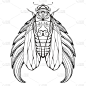 蝉翼和波西米亚图案的涂鸦插图。