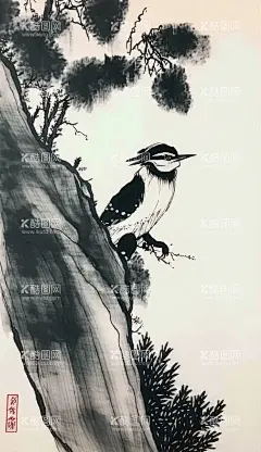 国画山鹰图  - 源文件下载【酷图网】国画,奇石,山崖,山鹰,老鹰,水墨画,苍松,鹰,鸟,中国风,高清壁纸,手机壁纸,PNG,