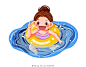 手绘卡通儿童女孩夏天夏季游泳玩水图片素材