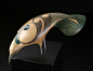 Raven • New Zealand Raven by Rex Homan, Māori artist (KR70805) : Medium: kauri, aluminum legs, painted fibre board MDF base. Size: 7.5 x 16 x 8 inches (H. 12 inches incl. base). There is evidence that a prehistoric species of the raven existed in New Zeal
