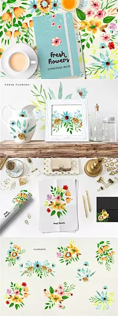 手工彩绘鲜花插画