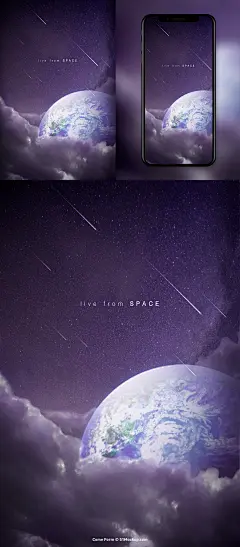 高清科幻 合成海报 地球流星群 自然天空_平面素材_海报_模库