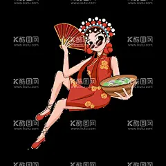 国潮美女插画  - 源文件下载【酷图网】京剧插画,人物古风插画,手绘人物插画,京剧素材,国潮美女