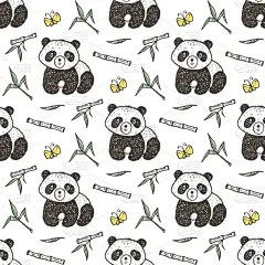 熊猫,四方连续纹样,熊,儿童,矢量,乱画,可爱的,黑白图片,壁纸,竹
