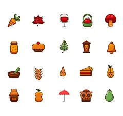 立体风秋季主题图标  - 源文件下载【酷图网】秋季,元素,图标,矢量,素材,树叶,枫叶,蘑菇,松果,南瓜,苹果,树木,蜂蜜,果子,秋季元素,秋季图标