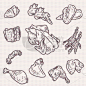 矢量,绘画作品,乱画,生食,鸡,鸡肉,食品,母鸡,腿,动物