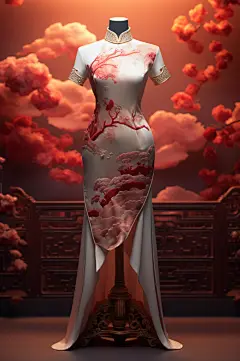 AI数字艺术国风新中式旗袍展示图片-众图网