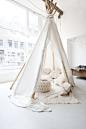 white on white boho indoor camp