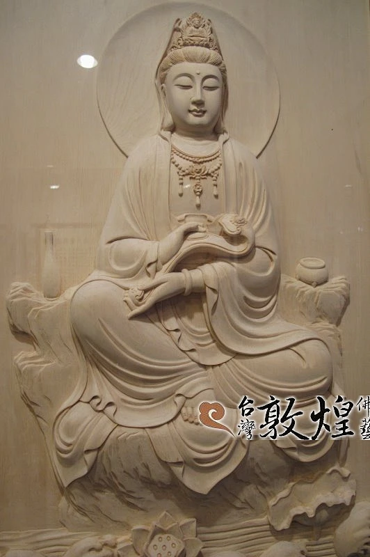 浮雕佛联。能静观音（三十三法相之十九）伫立岩畔，两手按一岩上，望海沉思 - dun_huang - 台湾敦煌 佛像艺术 精品店-花瓣网