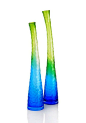 现代家居饰品摆件 蓝绿色蜂窝抛光时尚玻璃长花瓶两件套@北坤人素材