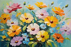 花朵花卉油画花瓶艺术创作植物油画插画图片