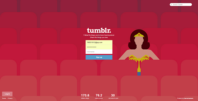 Tumblr注册页设计，很有感觉！~