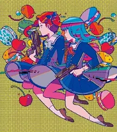 来自日本插画师 Yuko Utomaru Motoki 笔下日式少女漫画和波普风格结合的插画人物