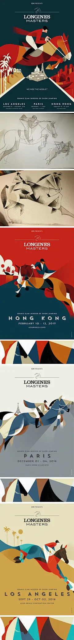 浪琴« WE RIDE THE WORLD »海报设计，来自意大利插画师Riccardo Guasco