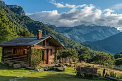 乡村的小木屋自然风景摄影图