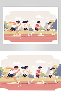 AI数字艺术扁平风校园运动会人物插画