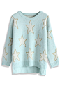 Golden Star Hi-Lo Sweater in Mint - New Arrivals - Retro, Indie and Unique Fashion