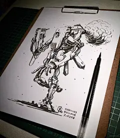 一组超炫酷纸上3D骷髅和机甲插画