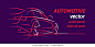 Modern car abstract line illustration for cards, flyers etc. Auto silhouette outline on dark background. Vector. Text outlined. 