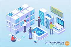 数据存储主题2.5D矢量等距概念插画着陆页Banner图标地图素材 Isometric Data Storage Vector Concept