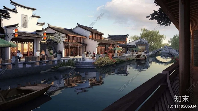 中式滨河商业街建筑景观效果图欣赏_【知末...