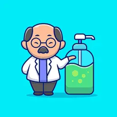 卡通科学家与洗手液瓶插画