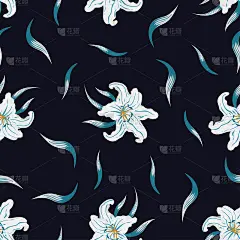 蓝白百合花图案