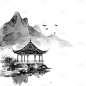 中国风通用水墨中式建筑组合元素素材
