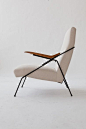 Pierre Guariche; Enameled Metal and Oak Arm Chair, 1950s.: 