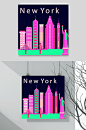 城市剪影插画素材挂画城市轮廓