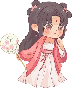 红色可爱插画汉服手绘彩色手绘插画q版童趣人物图片